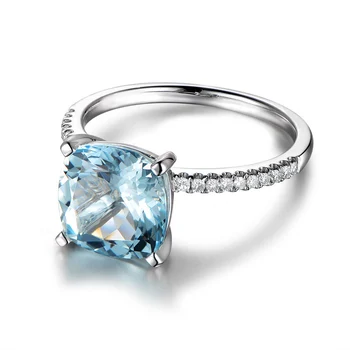 De Lux 925 De Argint Sterlină Femei Logodna Blue Topaz Cushion Cut Inele Simulat Nunta De Diamant Argint Inel De Mireasă Bijuterii