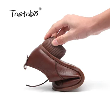 Tastabo manual din Piele Femei pantofi cu tocuri de Agrement Simplu stil de moda S2205 Maro Negru Dantela-up low-top adidași
