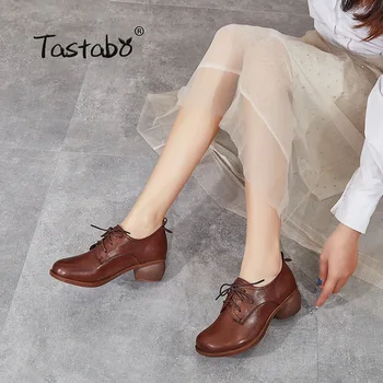 Tastabo manual din Piele Femei pantofi cu tocuri de Agrement Simplu stil de moda S2205 Maro Negru Dantela-up low-top adidași