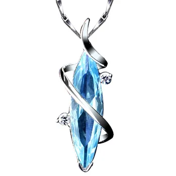 Albastru Acvamarin pietre pretioase diamond pandantiv coliere pentru femei cristal alb, aur, argint culoare cravată lanț de bijuterii bijoux cadou