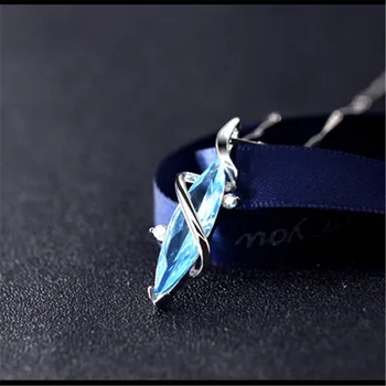 Albastru Acvamarin pietre pretioase diamond pandantiv coliere pentru femei cristal alb, aur, argint culoare cravată lanț de bijuterii bijoux cadou