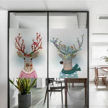 Desene animate cerb windows film autocolant Personalizat dimensiune colorate de sticlă mată acasă melamina ușă de sticlă autocolante PVC autoadezive windows deco