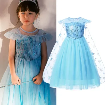 Elsa Rochie Pentru Fata Film de 2 Elsa Si Anna Dress Up Haine de Bebelus Fete Printesa Petrecere de Lux jurk Copii Costum de Încoronare