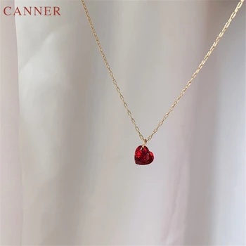 Lanț de aur Zircon Roșu Inima Colier Femei Argint 925 Cristal Pandantiv Coliere bijoux collier femme 2019 Moda Bijuterii C40