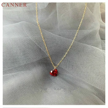 Lanț de aur Zircon Roșu Inima Colier Femei Argint 925 Cristal Pandantiv Coliere bijoux collier femme 2019 Moda Bijuterii C40