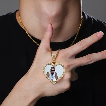 Foto Personalizat Memorie Medalioane Pătrat Rotund Inima Pandantiv Colier Lanț Din Oțel Inoxidabil Hip Hop Bijuterii Zircon Cubic Cadou