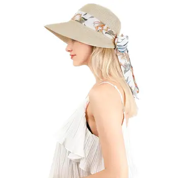 Print Floral Eșarfe Bowknot Paie Pălărie de Soare pentru Femei de Vara Palarie Pliabila Roll-Up Floppy Palarii de Plaja Anti Capace de protecție Solară #20