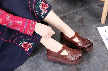 2020 Primavara-Vara Femei Plat Pantofi Platforma Retro Superficial Rotund Toe Pantofi Casual Femei Din Piele Pantofi Platforma