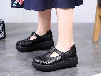 2020 Primavara-Vara Femei Plat Pantofi Platforma Retro Superficial Rotund Toe Pantofi Casual Femei Din Piele Pantofi Platforma