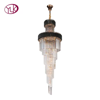 De lux moderne candelabru de cristal pentru scara Lung pod negru cristal corp de iluminat villa hol, living decorul camerei atârnă de iluminat