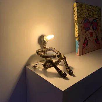 Fier De Artă Tub Loft Edison Led-Uri Lampa De Birou În Ochi Industria De Protecție Vintage Cadou Tabelul Lumini De Cafea Bar Conductă De Apă Robot Lampă De Masă