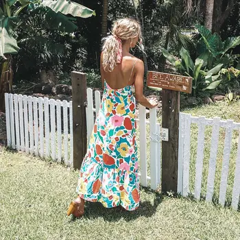 2019 Moda Rochie De Vara Femei Doamnelor Butoane Petrecere Pe Plaja Rochie Midi De Vacanță Florale Sundress