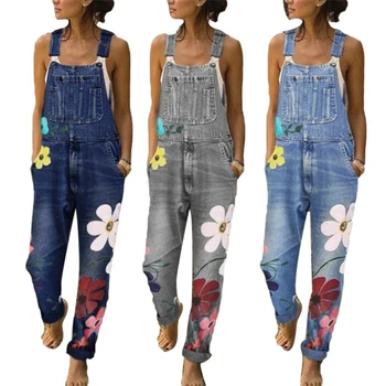 Vara Femeile Lung Costume De Moda Flori Imprimate Jeans Short Romper Casual Florale De Buzunar Costum Salopeta Din Denim 2020 Nou
