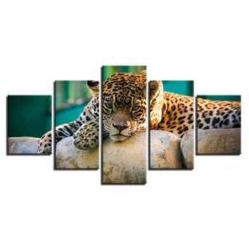 Canvas Wall Art Decor Acasă Cuadros Poster 5 Panoul de Animal Leopard Pentru Living Modern HD Imagini Imprimate Pictura Cadru