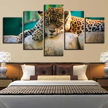 Canvas Wall Art Decor Acasă Cuadros Poster 5 Panoul de Animal Leopard Pentru Living Modern HD Imagini Imprimate Pictura Cadru