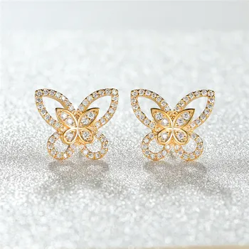 Drăguț Fluture Alb Zircon Cercei Stud Pentru Femei De Moda De Epocă De Aur/Aur Roz/Argintiu Culoare Animal Cercei Bijuterii De Nunta