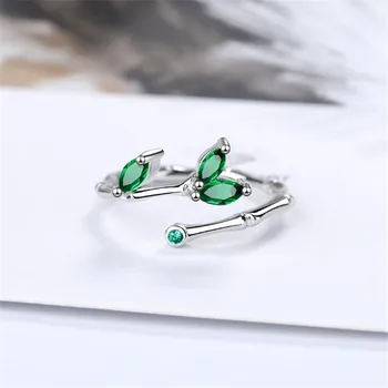 Nouă De Lux Bijuterii Fine Inel Real Argint 925 Frunze Verde Smarald Slub Deschide Inele Pentru Femei Anillos C040