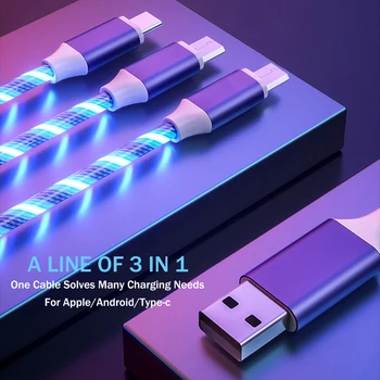 3in1 Micro USB de Tip C Cablu iluminat Rapid de Încărcare Pentru Samsung Huawei, Xiaomi Redmi Telefonul Mobil Android Încărcător Rapid Cablul de Sârmă