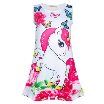 2020 Copil Unicorn Fete Dress Vânzare Fierbinte Unicorn Drăguț desen Animat de Imprimare Rochie de Vara Baby Girl Haine 4-9Y fără Mâneci Rochie de Printesa