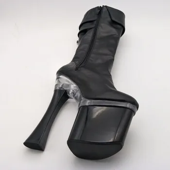 LAIJIANJINXIA Noi Matt Pu Genunchi-Cizme Înalte 18Cm Indesata Toc 8 cm Platforma Cizme Pantofi Marime Mare Femei Negre Cizme Pantof Confortabil