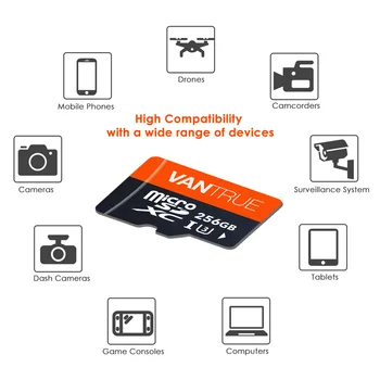 La Vantrue 128G 256G U3 V30 Clasa 10 4K UHD Video de Mare Viteză de Transfer TF Card SD Desgin pentru Masina Dash Cam de navigare GPS