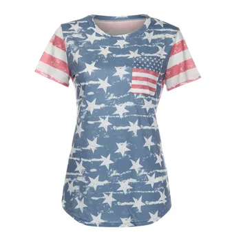 CHAMSGEND Preferențial de Vara Femei Print Steag American Sexy Maneca Scurta Bluze Bluza T-Shirt Tee
