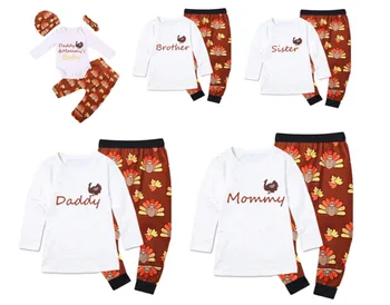 Turcia Imprimare Ziua Recunoștinței în Familie Potrivire Haine Set de Pijama Femei Bărbați Copil Copil Pijamale Pijamale de Bumbac, Costume Seturi