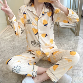 Pijama Seturi pentru Femei Cardigan cu Maneci Lungi Plus Size 2XL Ruched Tipărite Femei Kawaii Homewear Trendy Pijamale Elegante Vrac Noi