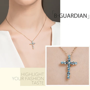 Naturale Topaz Albastru Pandantiv Colier Pentru Femei cu Aur de 18k Culoarea Naturală piatră prețioasă la modă Elegant Pandantiv cruce S925 bijuterii Fine