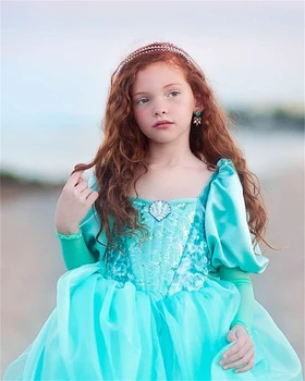 Noua Petrecere Mica Sirena Costum De Crăciun Pentru Copii Fete De Lux Printesa Ariel Rochie Maneca Lunga Verde Elegante Rochii De Bal