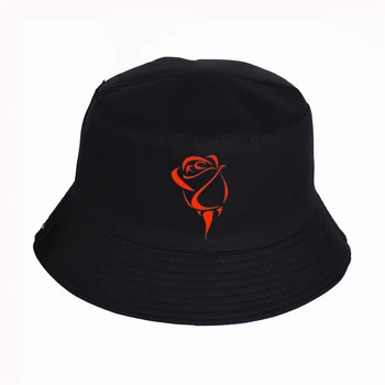 2019 nou red rose Print Pălărie Femei Barbati Panama Pălărie Găleată trandafir roșu LOGO Design Plat Parasolar Pescuit Pescar Pălărie