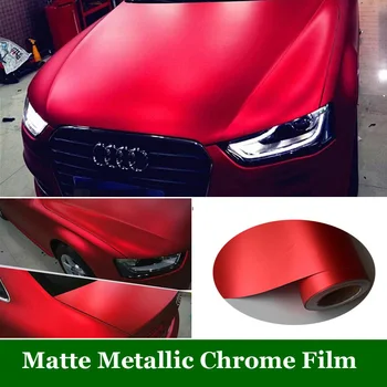 Roșu Metalizat Mat Vinil folie Auto Folie Cu Bule de Aer Liber Chrome Red Matt Film Vehicul Ambalaj Autocolant Folie Size1.52x20m/Rola