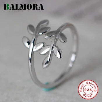 BALMORA Pur 925 Sterling Silver Leaf Inel Pentru Femei de Moda de Epocă Deschide Inel Reglabil care pot fi Stivuite Inel de zi cu Zi Bijuterii Cadou