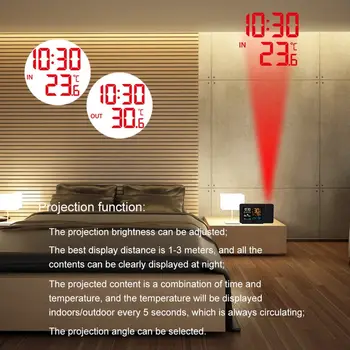 Alarmă cu LED-uri de Proiectie Ceas cu Termometru Higrometru Wireless Statie Meteo Ceas Digital Amânare Birou de Proiect Radio Ceas