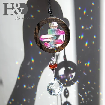 H&D Minge De Sticlă Prismă De Cristal Colorate Lemn De Santal Farmece Pandantiv Fereastră Acasă Agatat Ornament Decor Suncateher Curcubeu Filtru