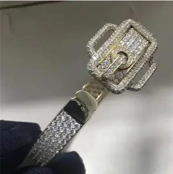 De Lux Plin De Piatră Fierbinte Brand Brățară Manșetă & Brățară Femei Din Argint Sterling Deschide Stralucitor Diamant Sintetic De Calitate Superioară Bijoux 17