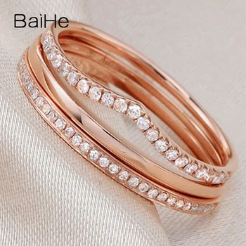 BAIHE Solid 14K Aur a Crescut 0.13 CT H/SI Rotund Naturale Diamante Inel Pentru Femei кольца Casual/Sport V Inel кольцо
