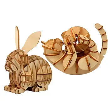 Tăiere cu Laser de BRICOLAJ Animal, Pisică, Câine, Panda Jucării 3D Puzzle din Lemn Jucarie de Asamblare Model Kituri de Ambarcațiuni de Lemn Decor de Birou pentru Copii Copil