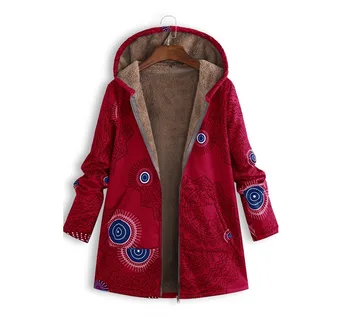 Femei Plus Coats De Iarnă Caldă Hanorac Cu Fermoar Parka Femeie Canadiană Vintage Print Pufos De Blană Lână Confortabil De Îmbrăcăminte Exterioară Plus Dimensiune