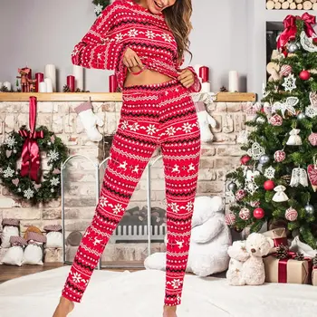 Crăciun Pijamale Două Bucăți, Seturi Pentru Femei De Iarnă Drăguț De Imprimare Topuri Cu Maneci Lungi Si Pantaloni Lungi Acasă Costume De Moda Doamnelor Sleepwear