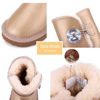 HABUCKN moda Destul de Impermeabil Piele naturala Blana Cizme de Iarna Cald pentru copii Cizme de Cărămidă catarama Cizme de Zapada copii Pantofi drăguț