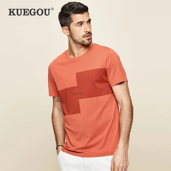 KUEGOU 2020 Vara Bumbac Mozaic Broderie Tricou Barbati Tricou Marca T-shirt cu Maneci Scurte Tee Cămașă de sex Masculin Plus Dimensiune Topuri 26039