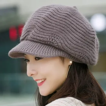 Nouă Femei Pălărie de sex Feminin de Cald Iarnă Hat Val de Design de Iepure Blană Pălării Tricotate Pentru Femei de Moda de Iarnă Capota Beanie Hat