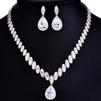 Zlxgirl bijuterii Clasice formă de picătură de apă de nunta colier si Cercei seturi de bijuterii AAA Verde albastru cristal zircon colier