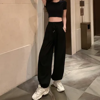 Pantaloni De Trening Femei Haine Pantaloni Streetwear De Vară 2020 Moda Stil Coreean Largi Picior Harajuku Baggy Negru De Talie Mare Vintage