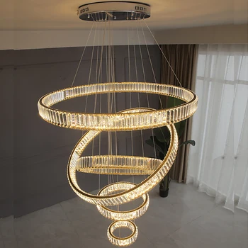 Candelabru Modern pentru Camera de zi Mare Hotel, Sala Scara cu LED Candelabre de Cristal Rotund Inele, Corpuri de iluminat Decor Acasă Lampa