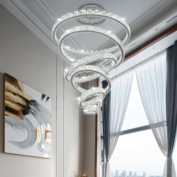 Candelabru Modern pentru Camera de zi Mare Hotel, Sala Scara cu LED Candelabre de Cristal Rotund Inele, Corpuri de iluminat Decor Acasă Lampa