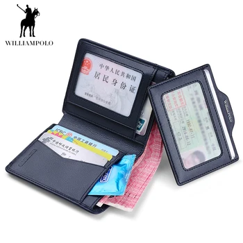 Williampolo Portofel barbati piele scurt ultra-subțire verticală portofel din piele permis de conducere titularul cardului