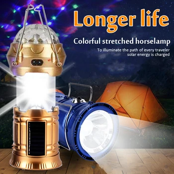 De aur/Albastru LED Multifuncțional Încărcare Solară USB Camping 220V Automate Rotative Felinar Impermeabil Drumeții, Camping Lanterna