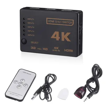 1 set 5 Port UHD 3D 4K, 1080p compatibil HDMI Splitter Comutator Selector Comutator Hub-ul de la Distanță IR HDTV Hub-ul de la distanță cu infraroșu